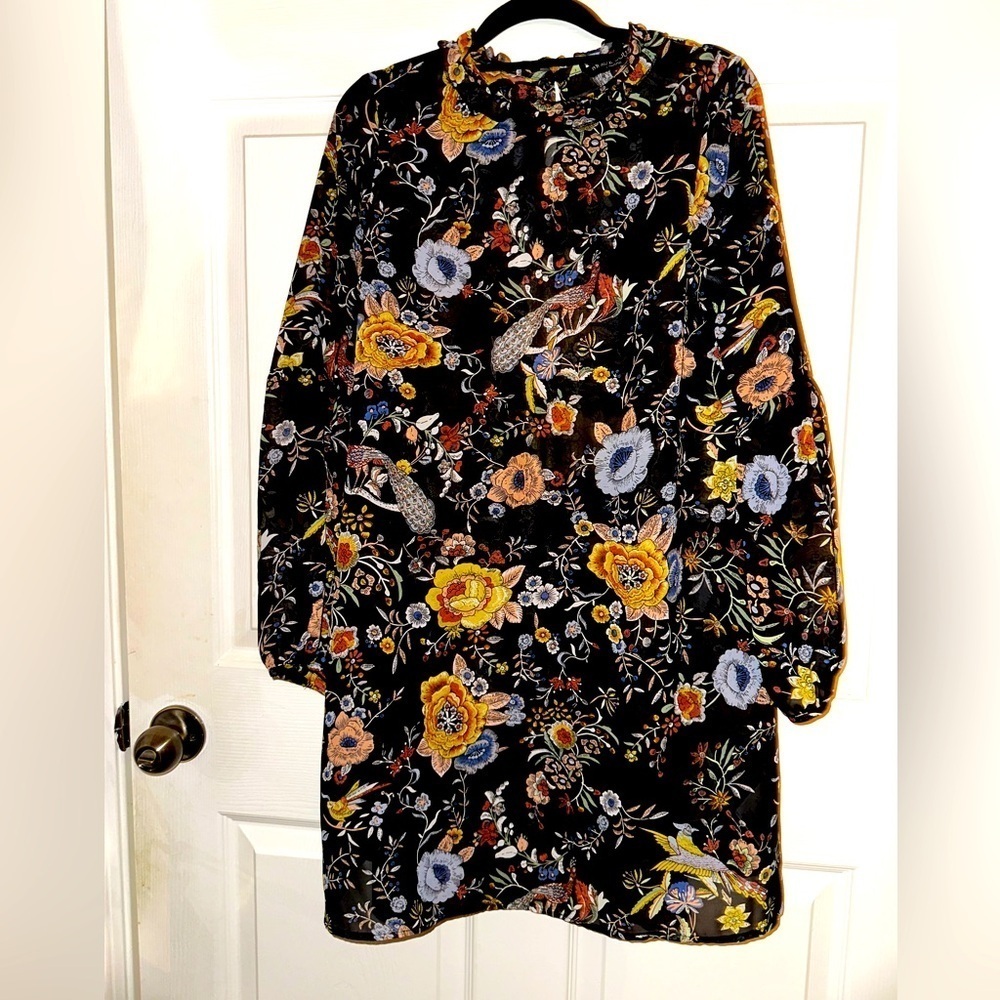 Brave Soul London sheer boho floral layer long sleeve dress S spring vacation